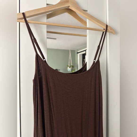 aerie Brown Ribbed Maxi Slip with Spaghetti Straps Dress Women’s Large - Picture 5 of 6